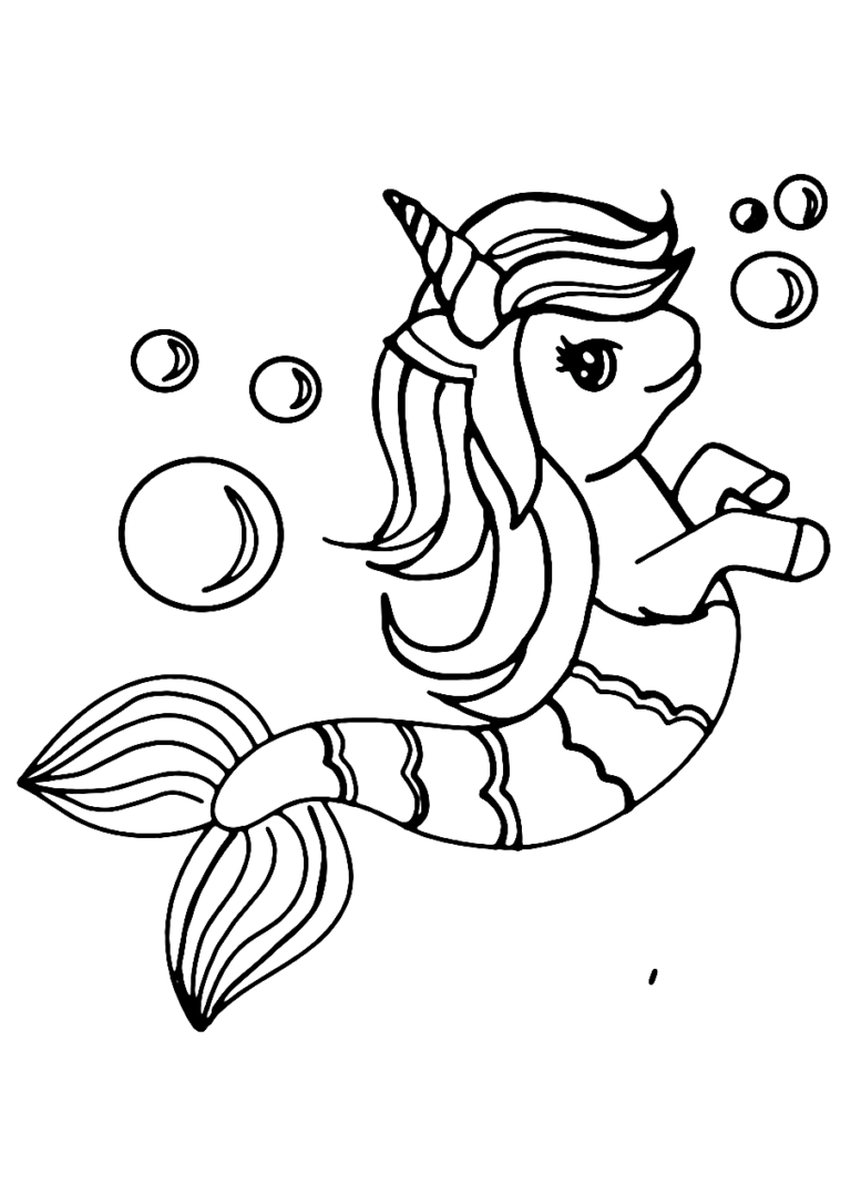 37 Fun Unicorn Mermaid Coloring Pages for Kids Printable 26