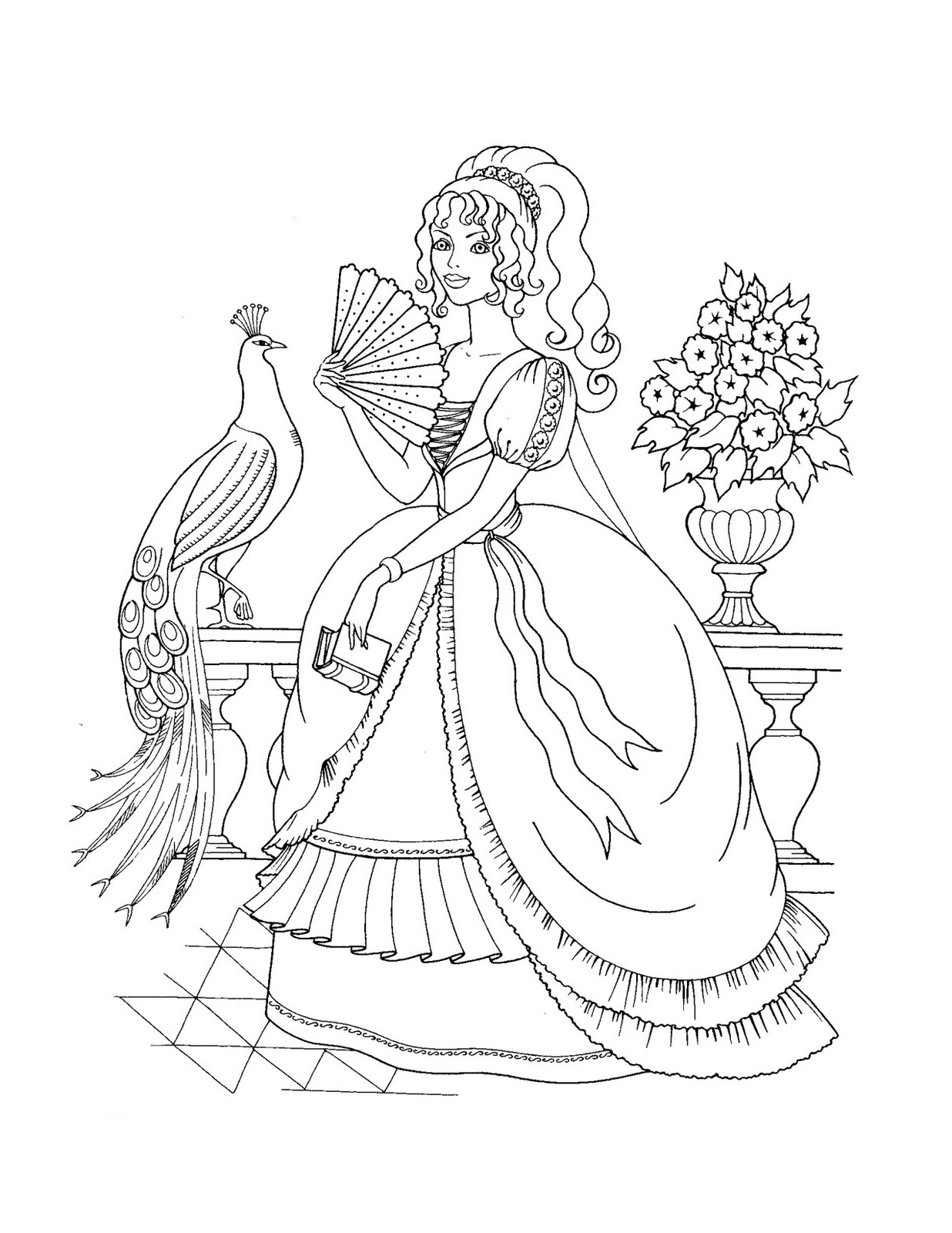 happy princess drawing for coloring printable jpg