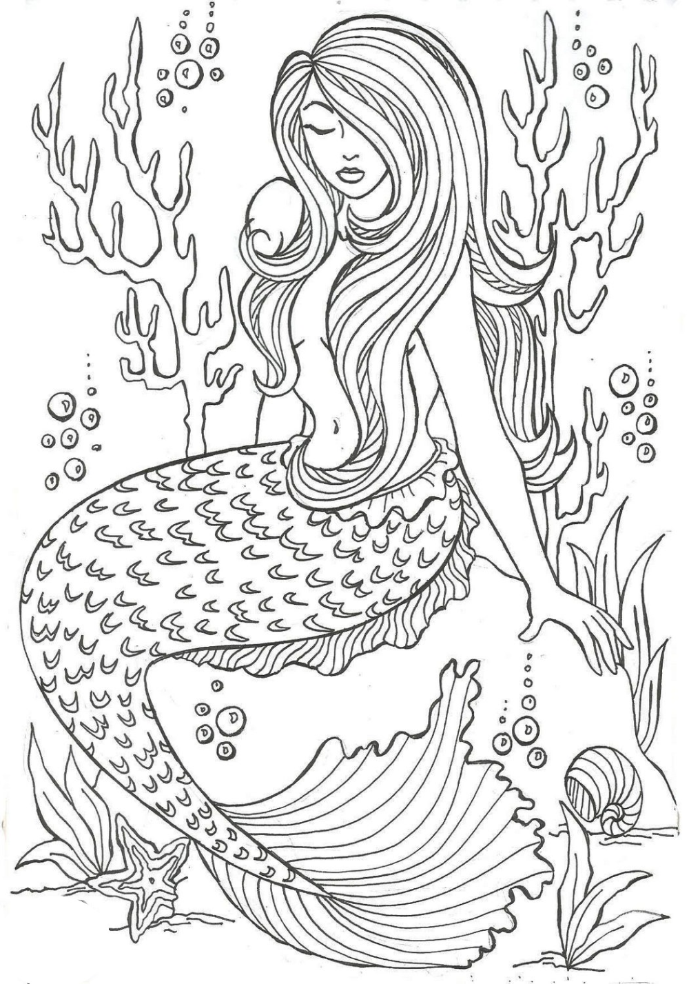 detailed printable mermaid coloring pages for kids printable jpg