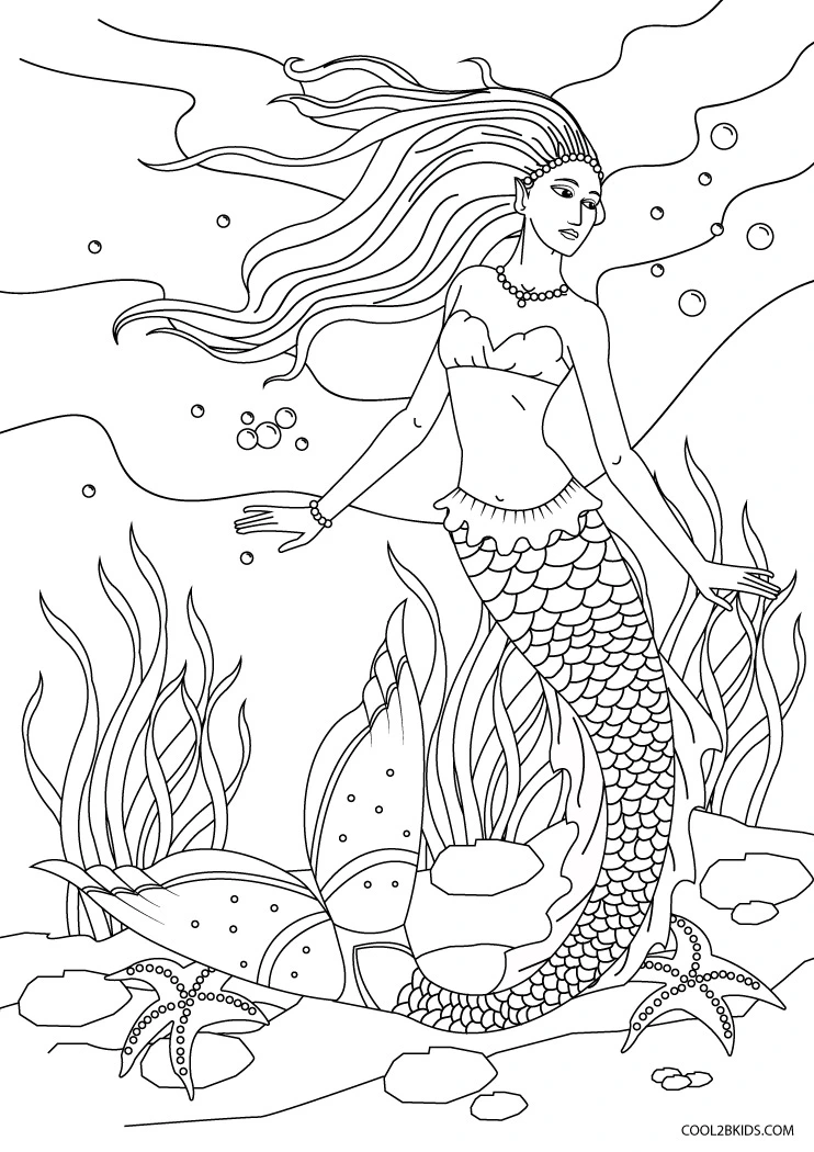 detailed printable mermaid coloring pages for kids printable jpg