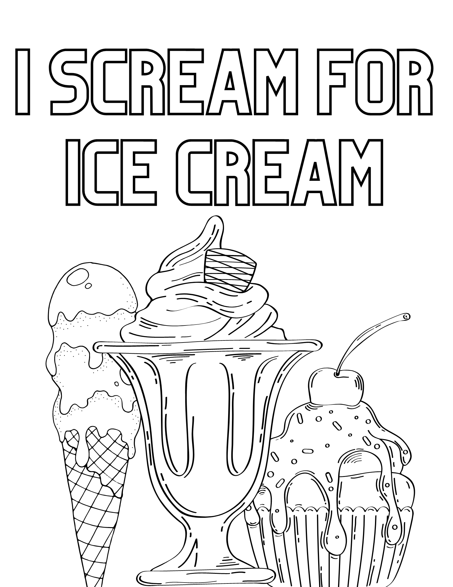 32 Ice Cream Coloring Pages for Kids Printable 1