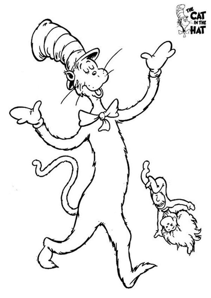 classic cat in the hat coloring pages for kids printable jpg