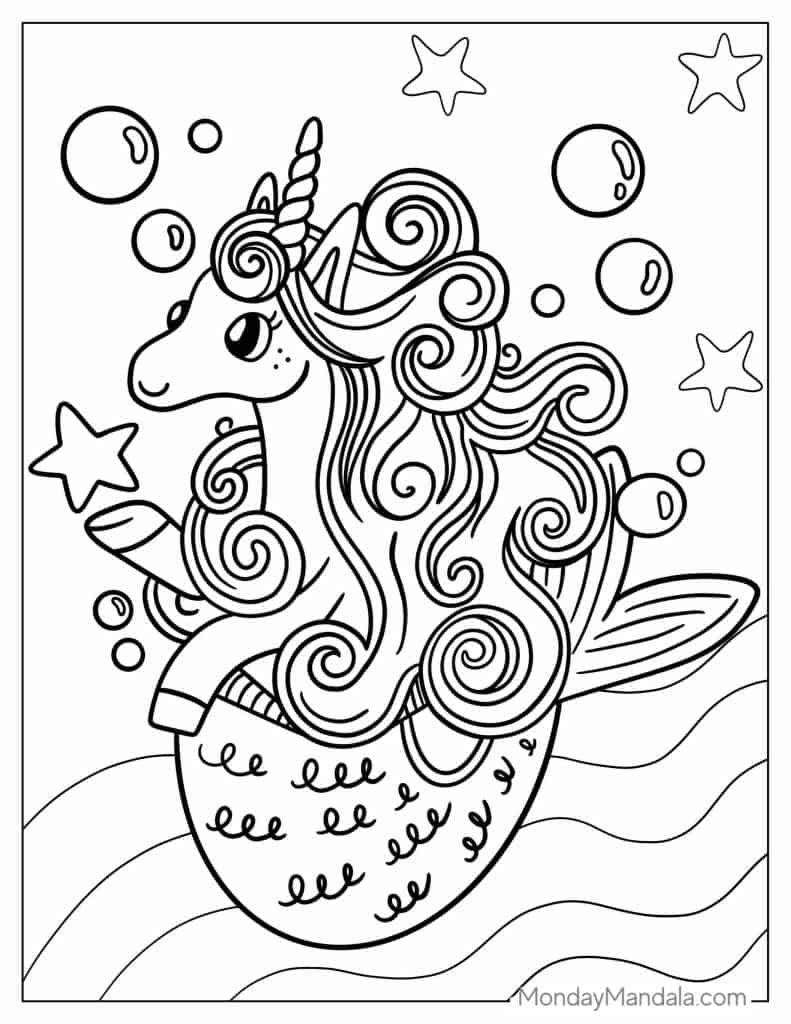 fun unicorn mermaid coloring pages for kids printable jpg