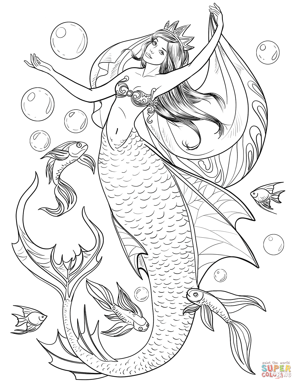 39 Creative Mermaid Free Coloring Pages for Kids Printable 1