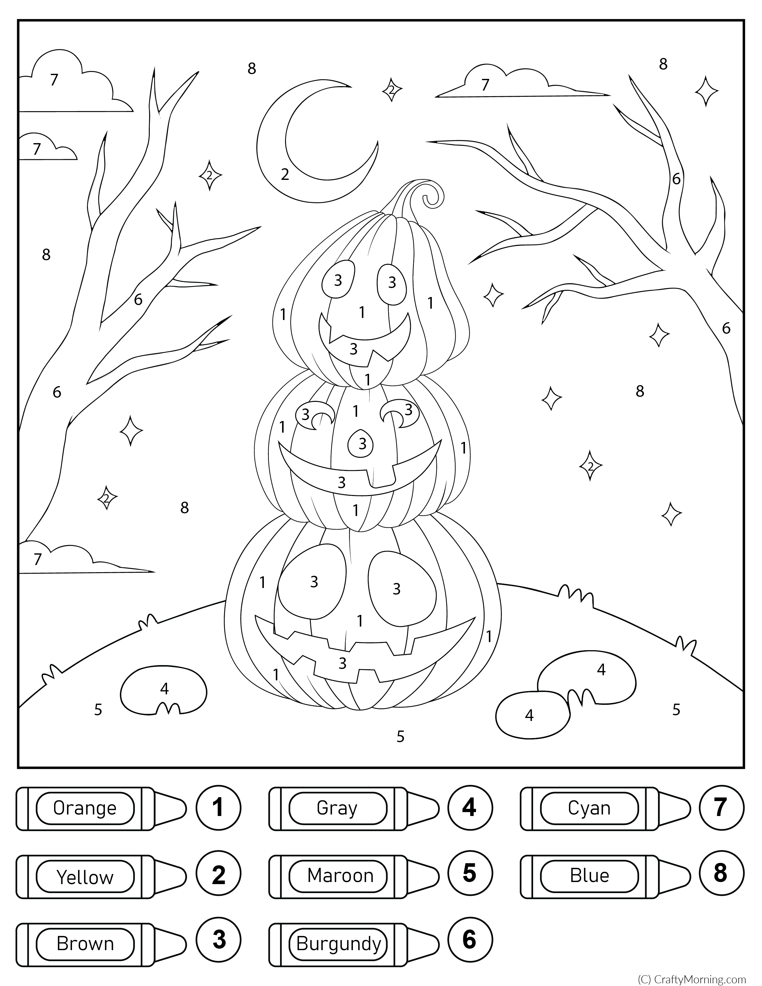 pumpkin color by number printable pages jpg