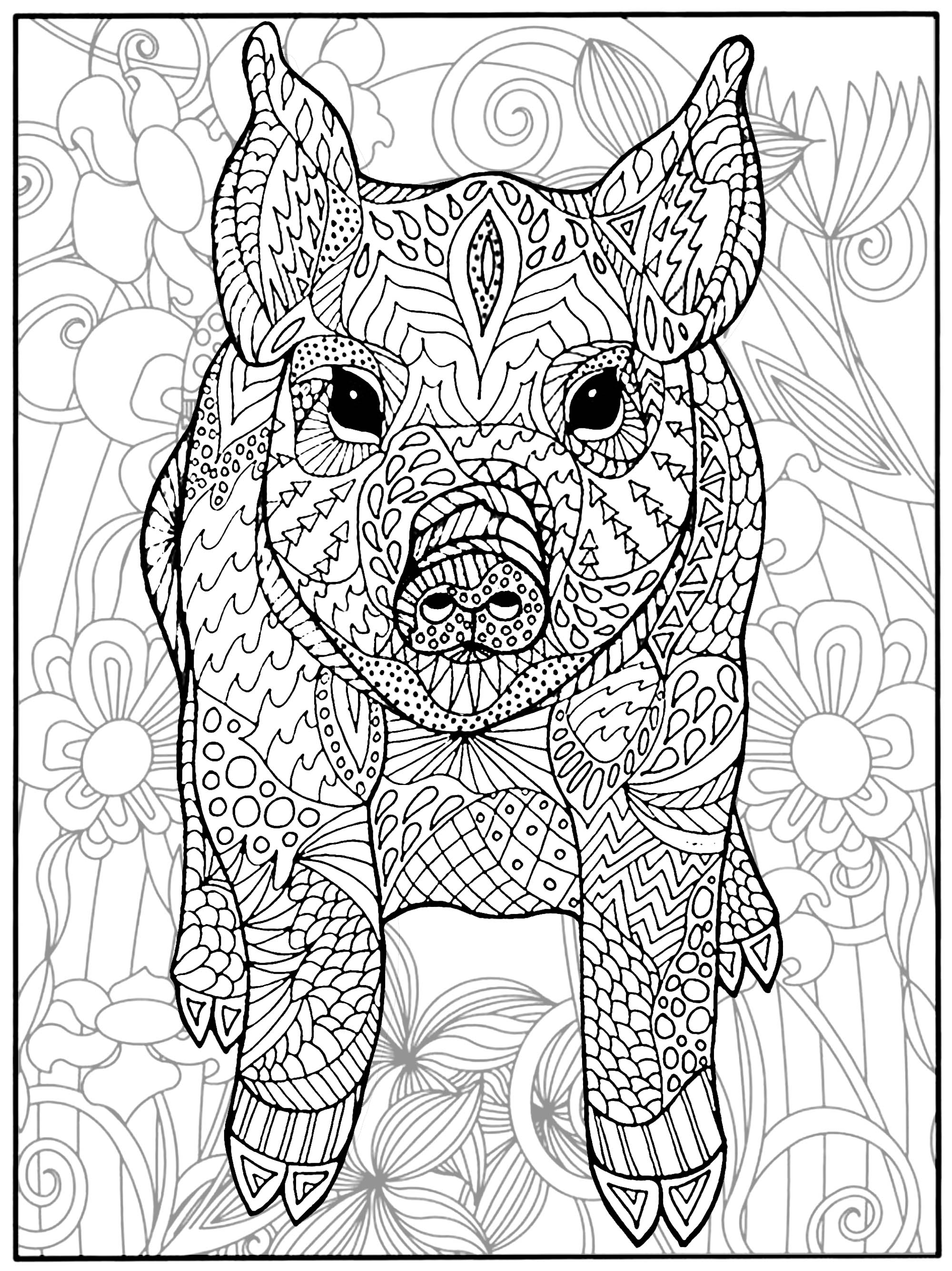 coloring pig and flowers jpg jpg