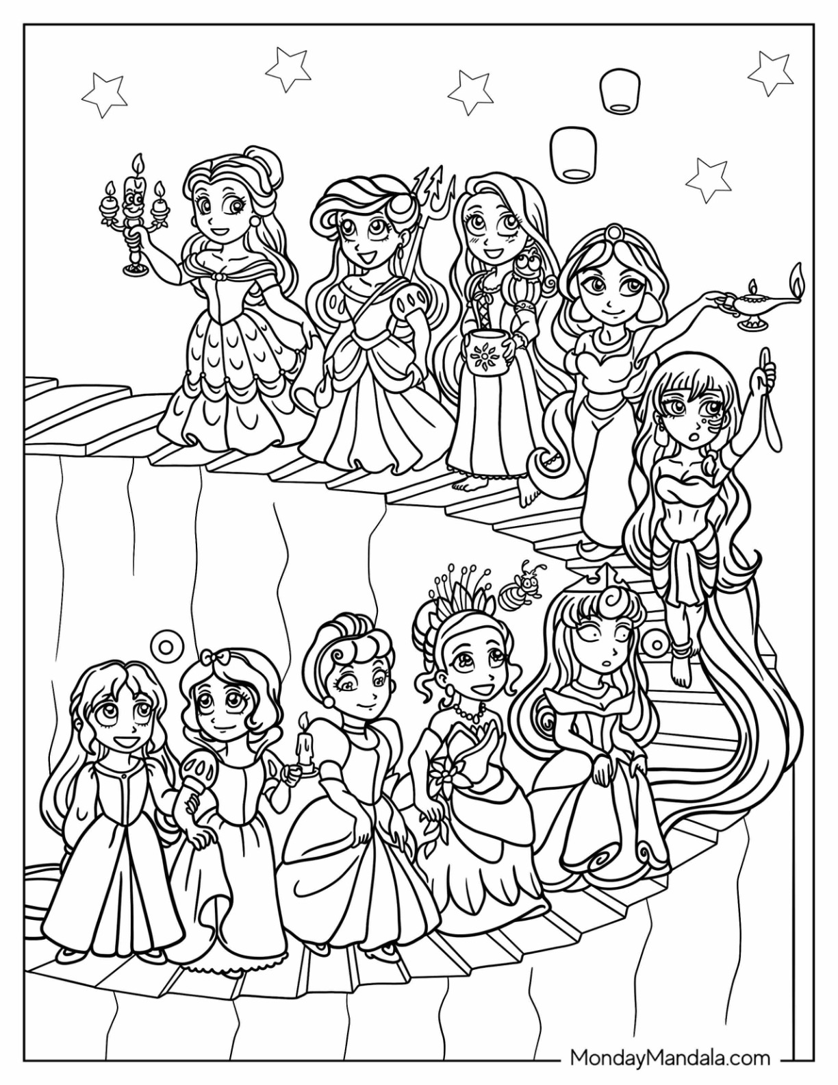 colorful all princesses coloring pages printable jpg