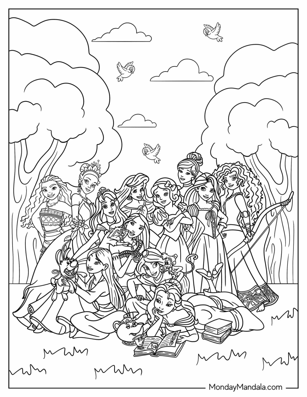 cheerful all princesses coloring pages printable jpg