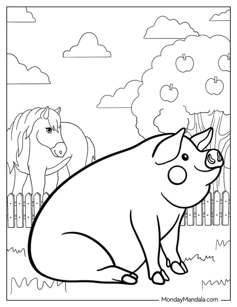 big farm pig with horse to color jpg jpg