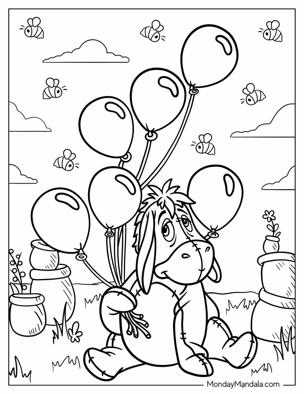 cute eeyore holding balloons coloring sheet jpg jpg